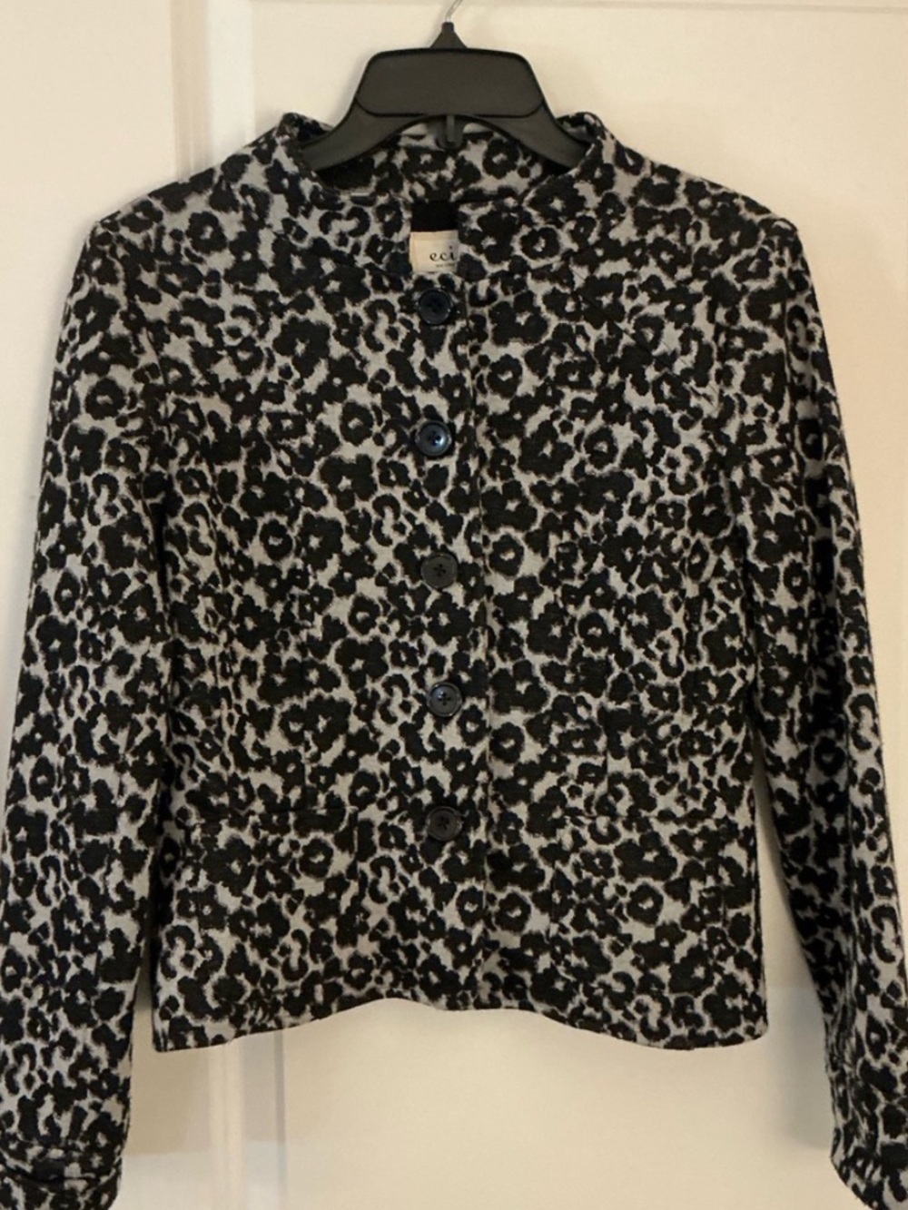 ECI New York Gray Black Leopard Cheetah Print Cropped Blazer Jacket Sz 6
